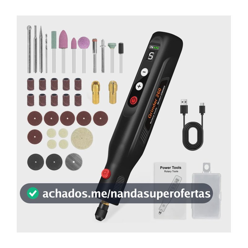 Kit 39 Mini Retifica Profissional Lixadeira Com Luz Led 3.7v 15 W