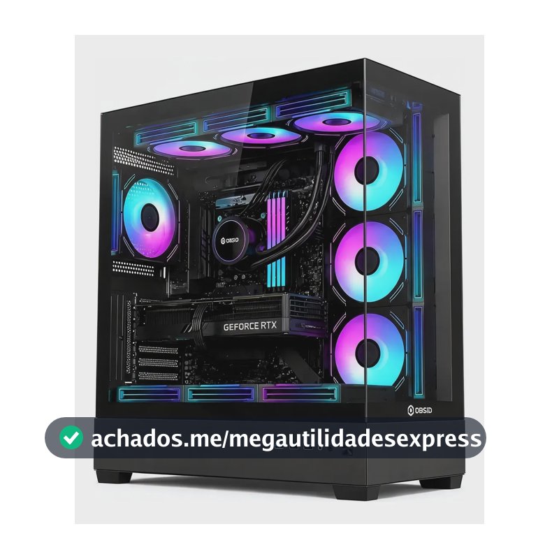 Gabinete Gamer Obsid Frame Preto Vidro Mid Tower S/ Fan Preto