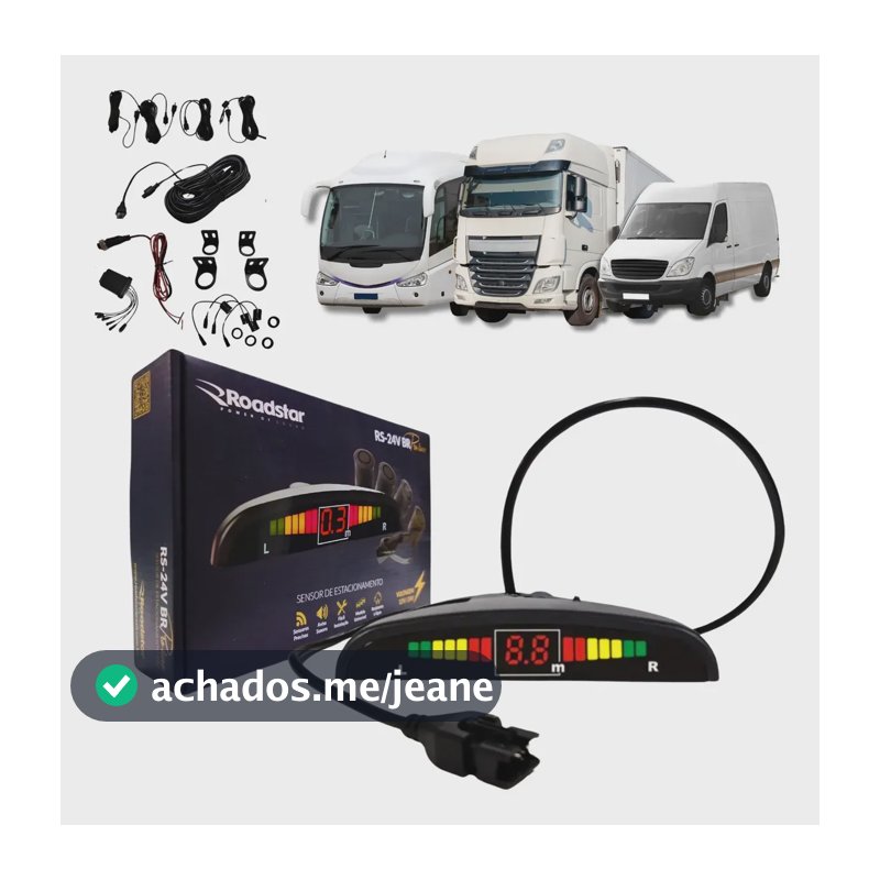Sensor Ré Aviso Sonoro 4 Pontos Beep Caminhão Onibus 24v Preto