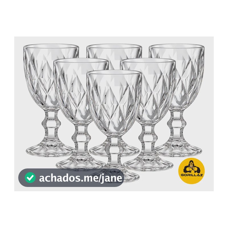 Jogo 6 Taças De Vidro 310ml Diamond Transparente P/ Suco Transparente