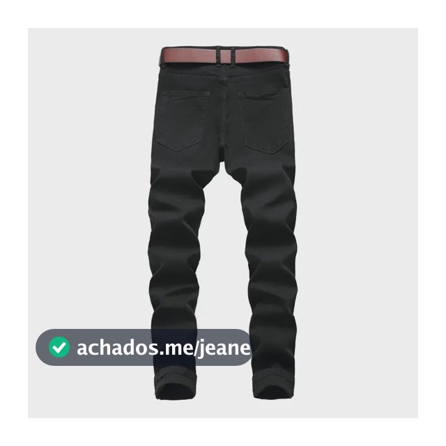 Calça Masculina De Algodão Reta Rasgada Com Buracos Jeans 12 Preto Xxxl