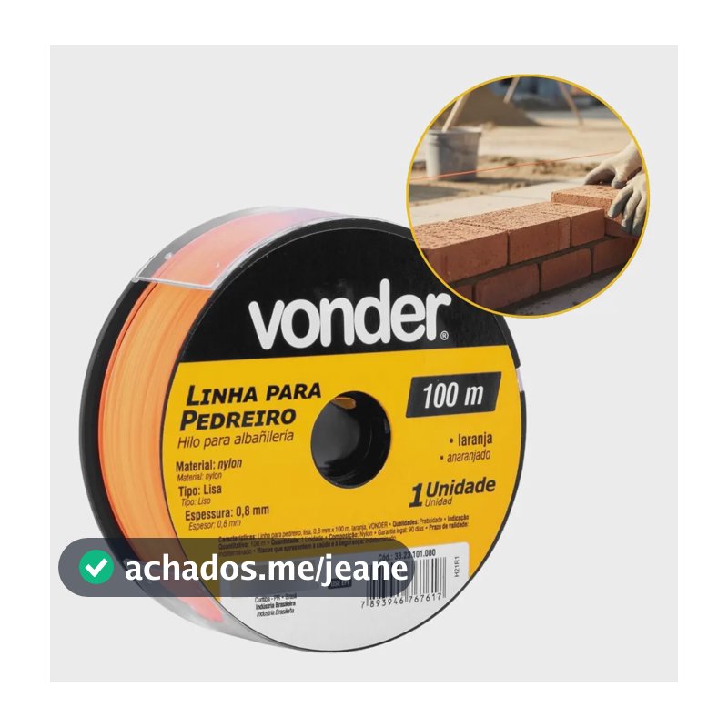 Linha P/ Pedreiro Vonder 100m Fio De Nylon 0,8mm Nivelamento Laranja