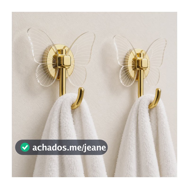 Kit 2 Ganchos Adesivos Borboleta Dourado Parede Sem Furar Dourado