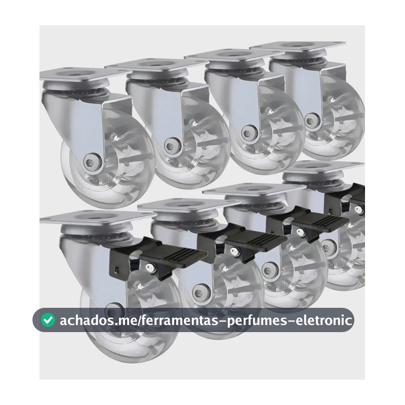 Kit 8 Rodinhas Para Moveis Rodízio Roda HD 50mm Silicone Reforçada Giratória Com Trava 2 Polegadas Com Placa E Freio Gel