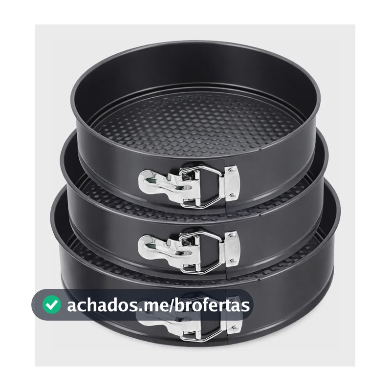 Kit 3 Formas De Bolo Torta Pudim Cheesecake 24CM 26CM 28CM Antiaderente Com Fundo Removível Com trava Desmontável Durável Confeitaria Aniversário Festa Cor Preto Sayonara