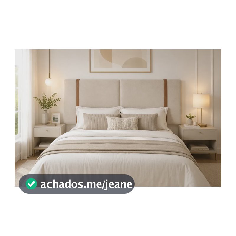 Cabeceira Painel Cama Casal Estofada Couro Ecológico Bege