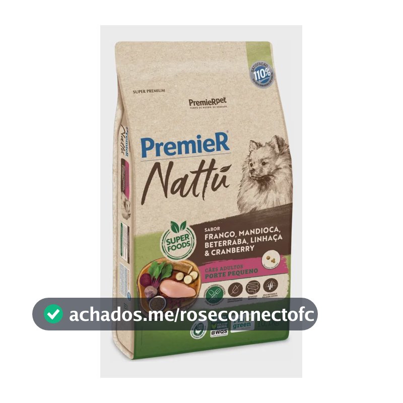 PREMIER NATTU CAES ADULT R. PEQ. FRANGO, MANDIOCA BETERRABA 10,1 KG