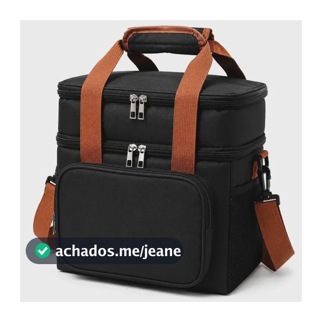 Bolsa Térmica Lancheira Marmita 13,5L 2 Compartimentos Frasqueira Dupla Camada Alça de Ombro Fitness Trabalho Preta