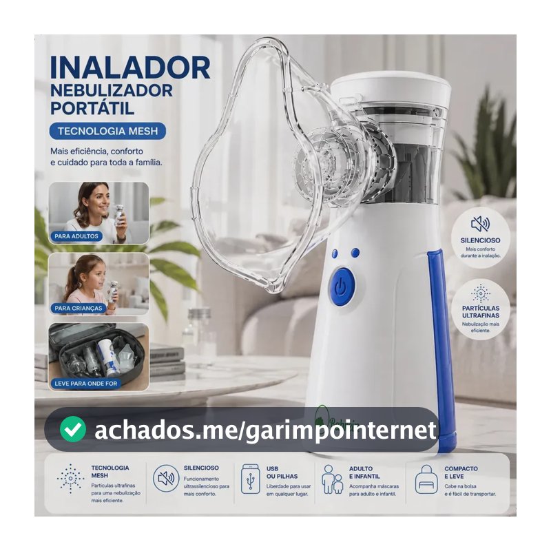 Inalador Nebulizador Portátil Bahrein Usb Pilha Silencioso Aparelho Inalação Compacto Mesh Bivolt Nebulizador Com Rede Vibratoria Aparelho Para Inalacao Inalador Silencioso Aparelho Inalador Cor Azul