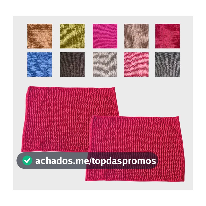 Kit 2 Tapetes De Banheiro Microfibra Bolinha Macio Seca Pés Vermelho Liso