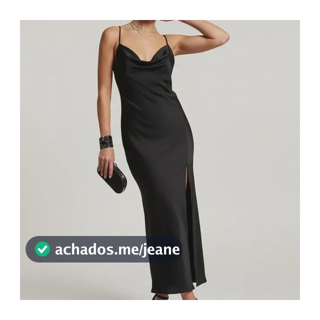 Vestido Midi Feminino Fenda Slip Dress Gola Degâge Costa Nua