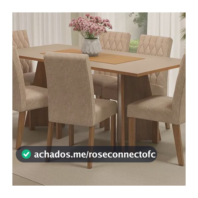 Sala Jantar Mesa Tampo Madeira 6 Cadeiras Madison Madesa