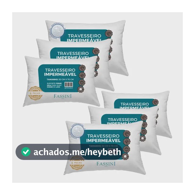 Kit 6 Travesseiros Antialérgico Impermeável 50x70 Lavável  Branco