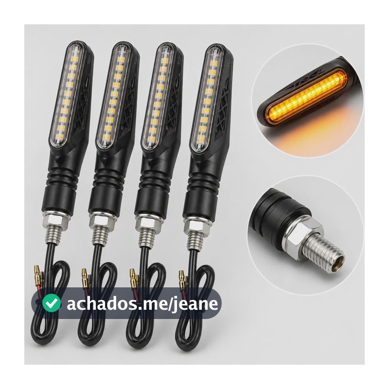 Kit 4 Setas Led Sequencial Moto Universal 12v Preto