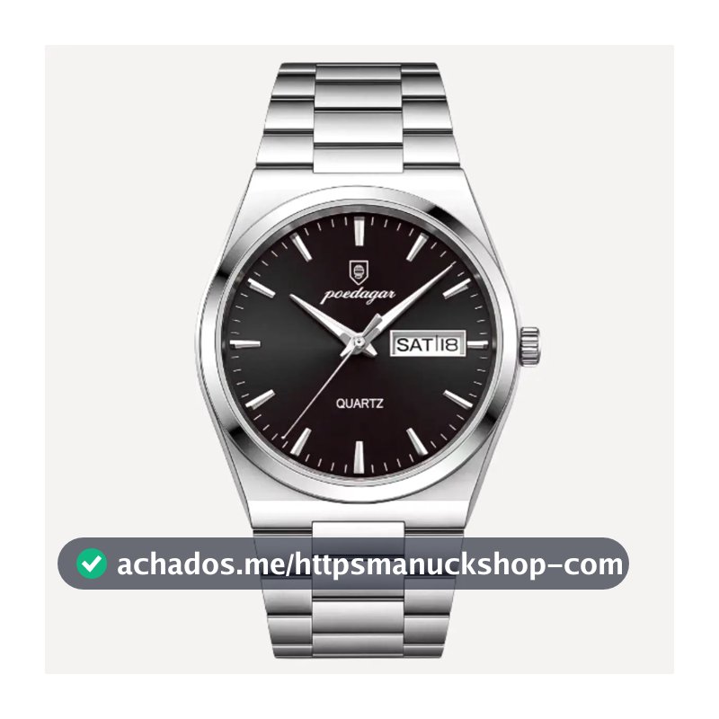Relógio Masculino Luxo Poedagar Old Money Aço Quartzo Prata Prateado Clássico Preto Capra Pink