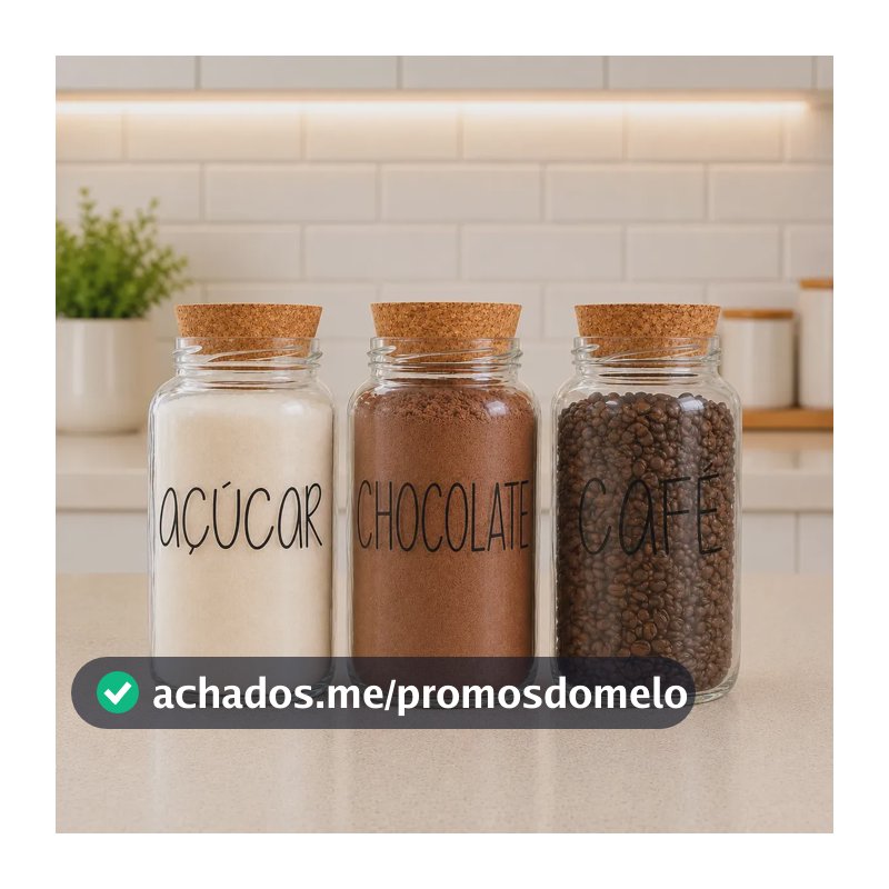 Kit 3 Potes De Vidro 810ml - Tampa De Rolha Cantinho Do Café Cor Café Açúcar Chocolate