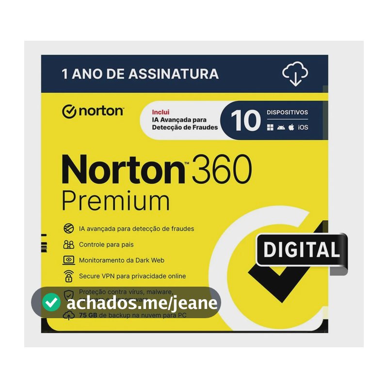 Norton 360 Premium 75gb 10 Dispositivos 1 Ano (digital)