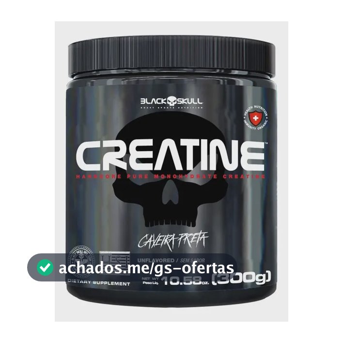 Creatina monohidratada pura Black Skull Pura 300g - 100% Monoidratada em pó Sem sabor x 300g