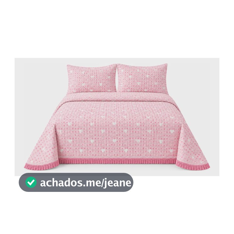 Colcha Cobre Leito King Size Piquet Rosa Coração Com Fronhas Rosa