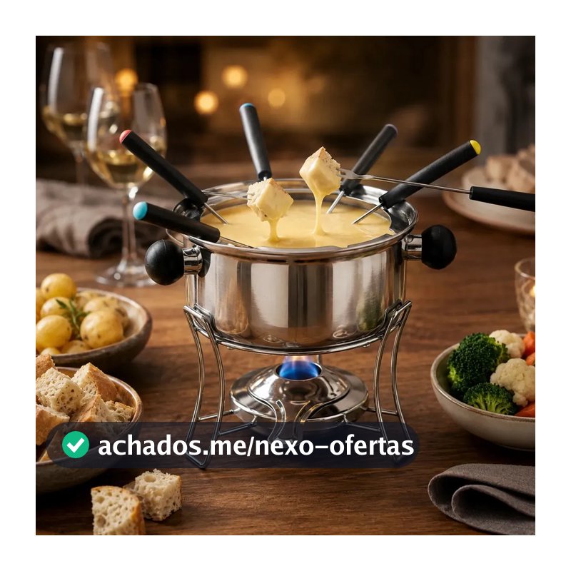Kit Fondue 10 Peças Inox Jogo De Panelas 1l Para 6 Pessoas Para Queijo Chocolate Com Garfos E Suporte Tattoo Style
