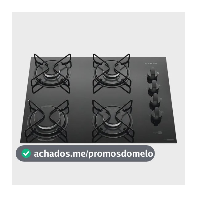 Cooktop 4 Bocas Atlas Agile Up Mesa Vidro Mega Chama Bivolt