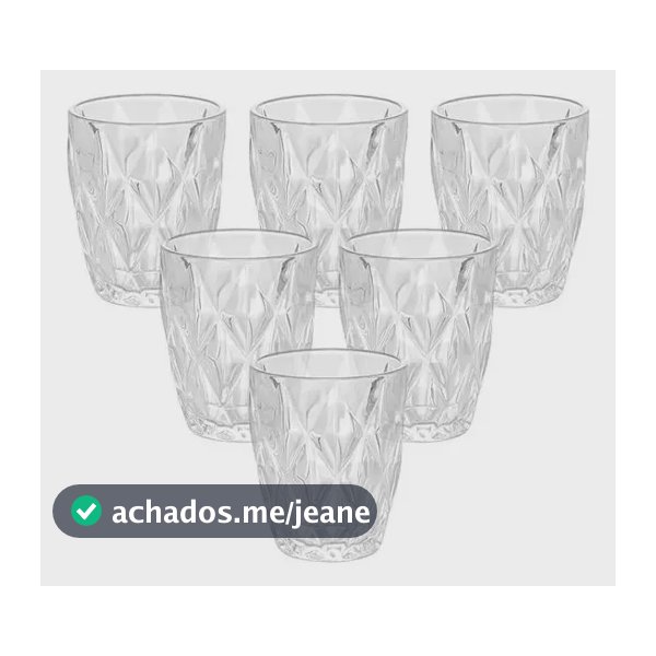 Jogo 6 Copos Baixos Diamond 300ml Vidro Resistente Diamante Transparente