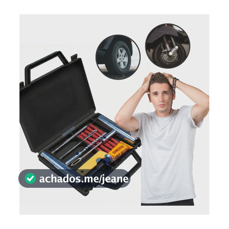 Kit Remendo Metal Reparo Macarrão Pneu Carro Moto Com Maleta