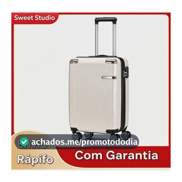 Mala de Bordo Rígida Sweet Studio Bege para Viagem, 55 cm, com Rodas Duplas e Cadeado