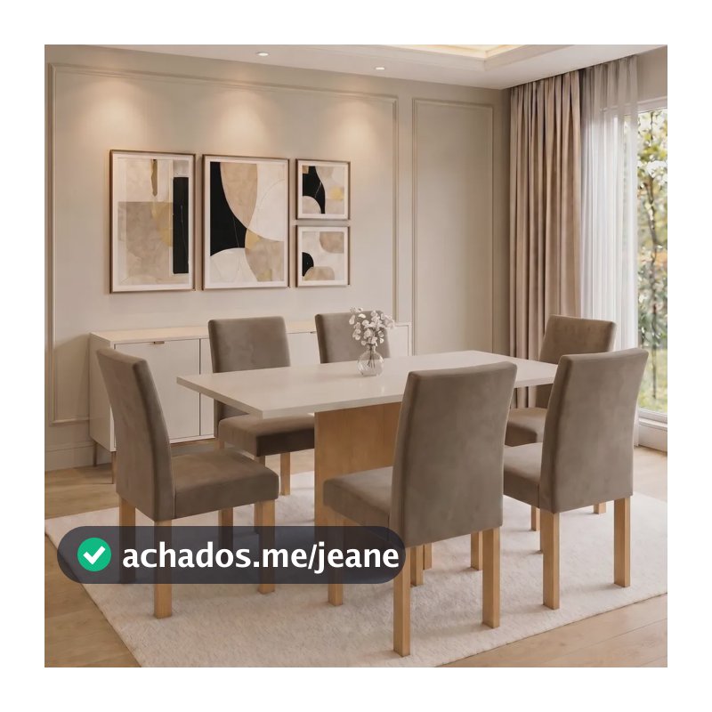 Conjunto Sala De Jantar 6 Lugares Retangular Tampo Mdf Cinamomo/off White/marrom Liso