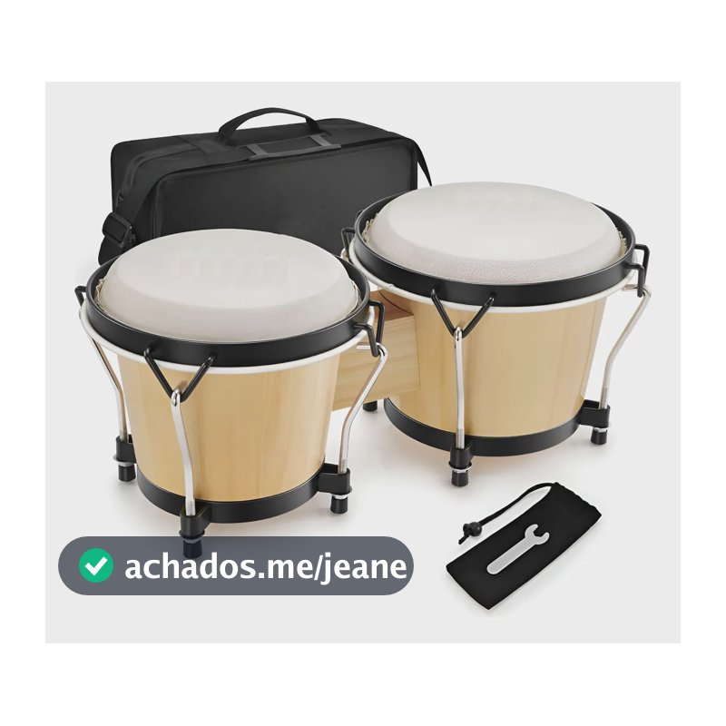 Bongo Percussão Profissional 6 E 7 Pele Animal E Bag Sonata Cor Natural