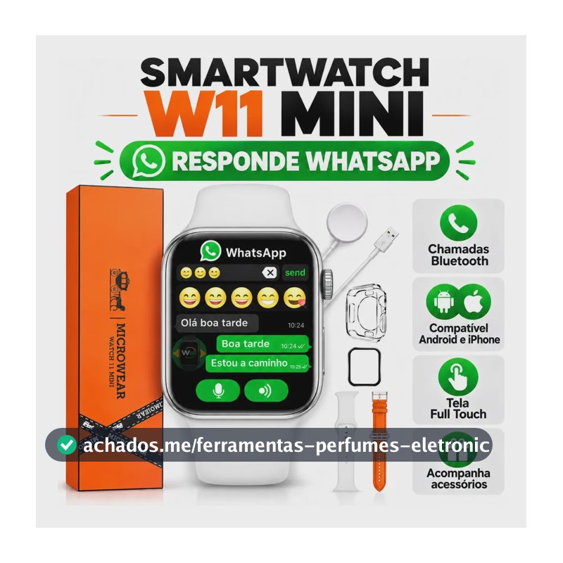Relógio Smartwatch W11 Mini 42mm Amoled Gps Nfc Whatsap 2026 Branco/prateado