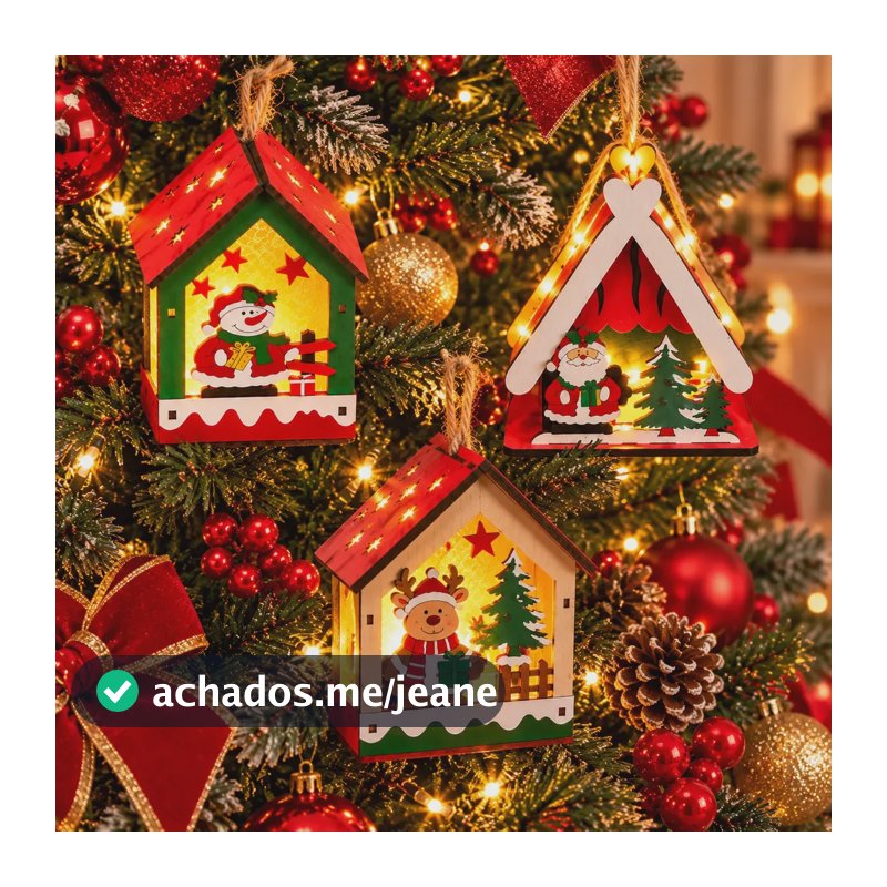 Kit 3 Casinhas Vila Natalina Com Led Decoração De Natal 3d Vermelha Com Verde Casa