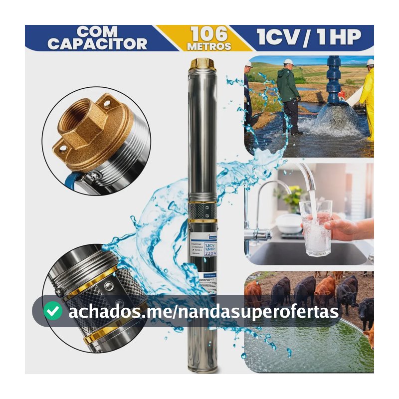 Bomba Submersa Caneta Palito 1cv 1hp Monofasico 102mca / 3 Polegadas / Poço Artesiano Irrigação Cisterna