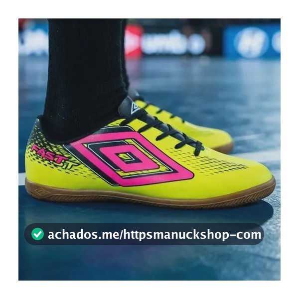 Chuteira Futsal Umbro Fast Ii Futebol Quadra Salão Sintética Limão/preto/rosa Flúor 43