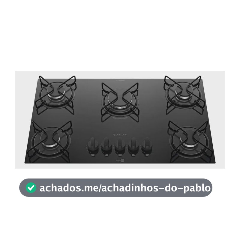 Cooktop 5 Bocas Atlas Agile Up com Mesa De Vidro A Gás Preto Bivolt