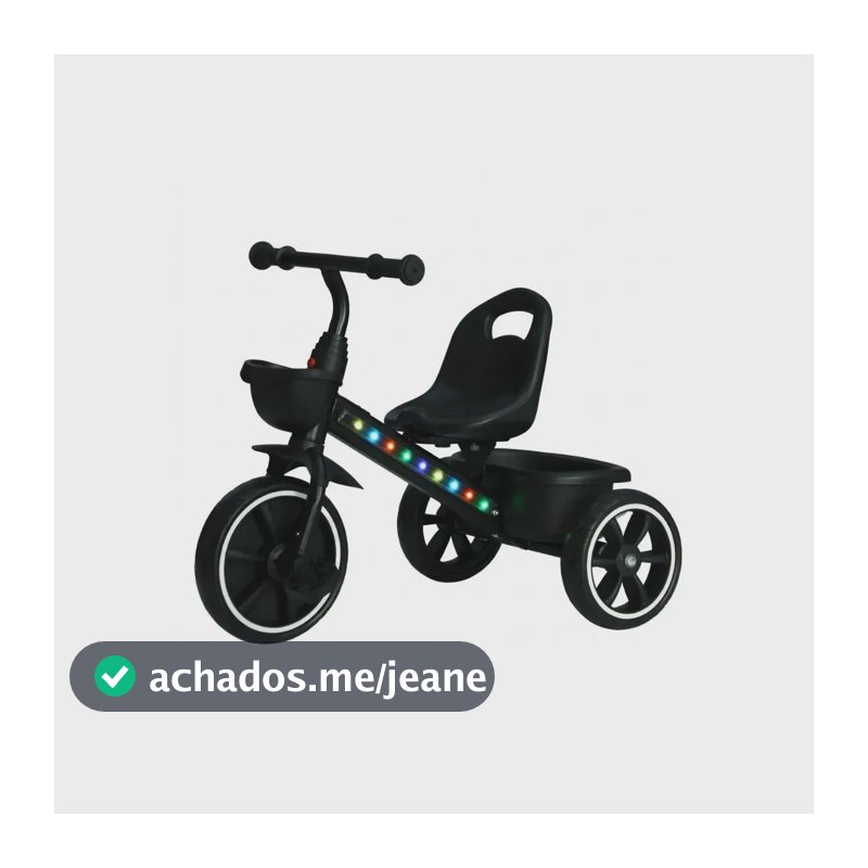 Triciclo Motoca Infantil Com Pedal LED Cestinha 3 Rodas Até 25kg Picolé Maxi Baby - Preto