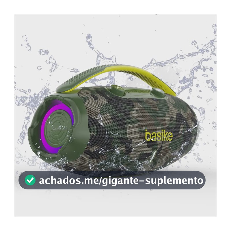 Caixa De Som Basike Ba-RAD207 Edição 80W Rádio FM Bluetooth 5.3 TWS RGB Bass Boost 9000mAh Camuflagem