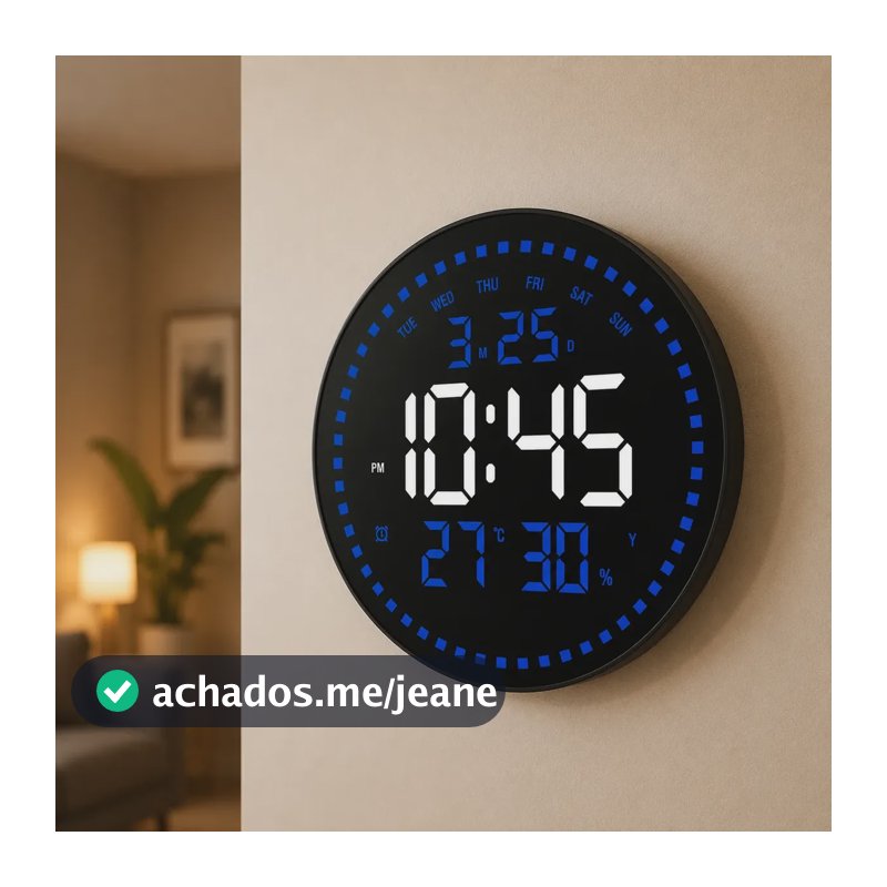 Relógio Digital Parede Led Controle Cozinha Sala Escritório Azul