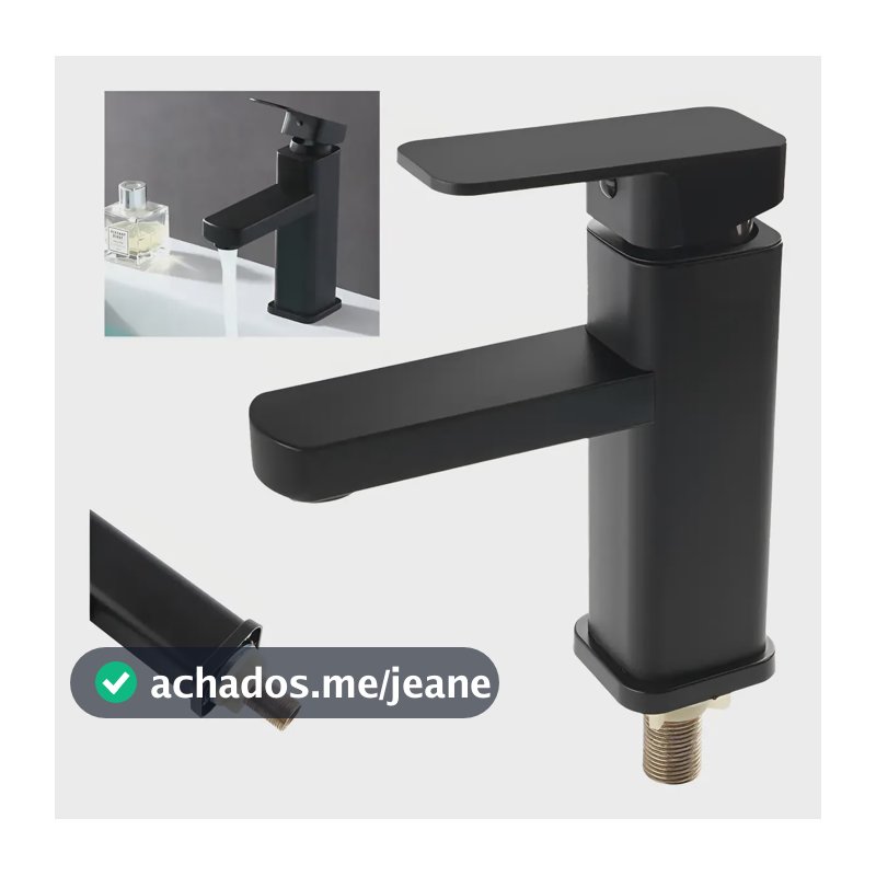 Torneira Banheiro Quadrada Preta Com Furo Único Pintada 1/2 Preto Processo De Pintura