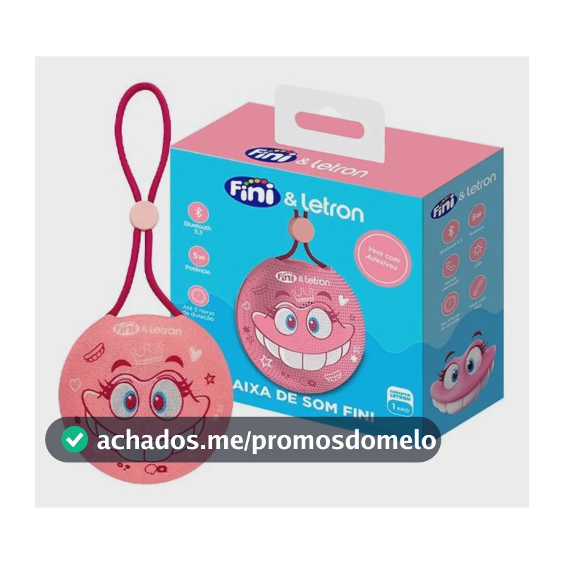 Caixa De Som Portatil Fini C/ Adesivo Letron Rosa-chiclete