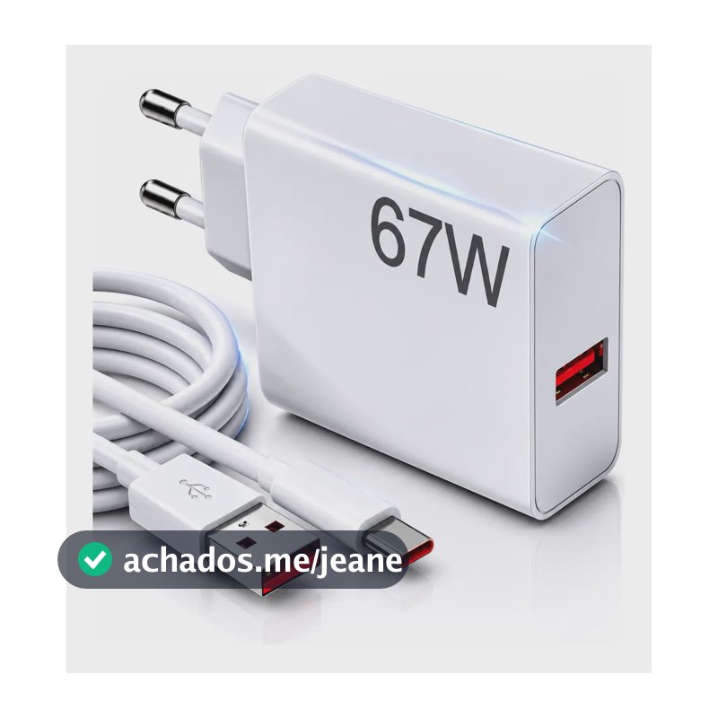 Carregador Turbo 67w Usb-c Para Xiaomi Redmi Note Samsung Branco