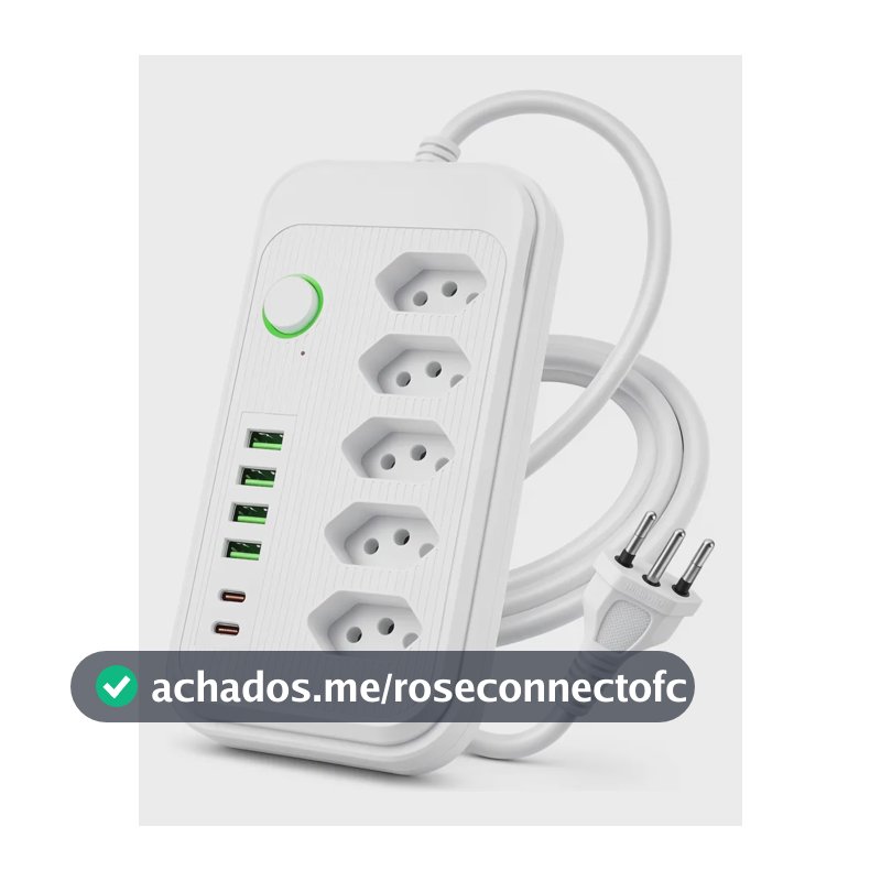 Extensão 5 Tomadas 4 Usb E Tipo C Proteção Sobrecarga Bivolt Branco 127/220v