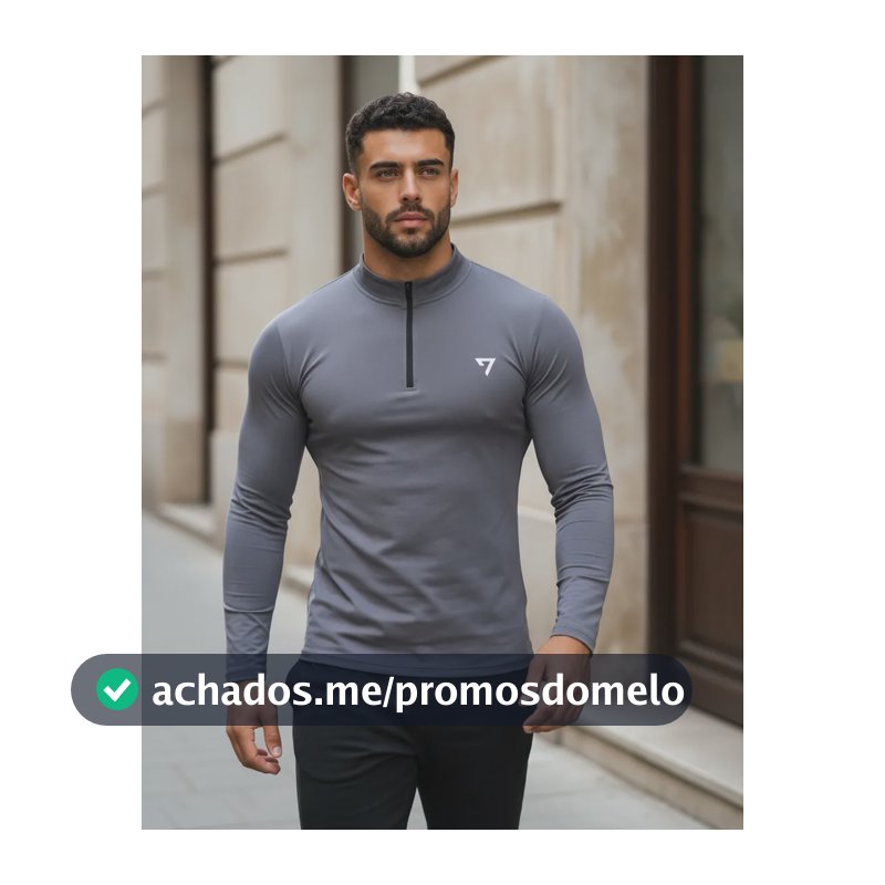 Camisa Térmica Masculina Segunda Pele Manga Longa Com Zíper Cinza G