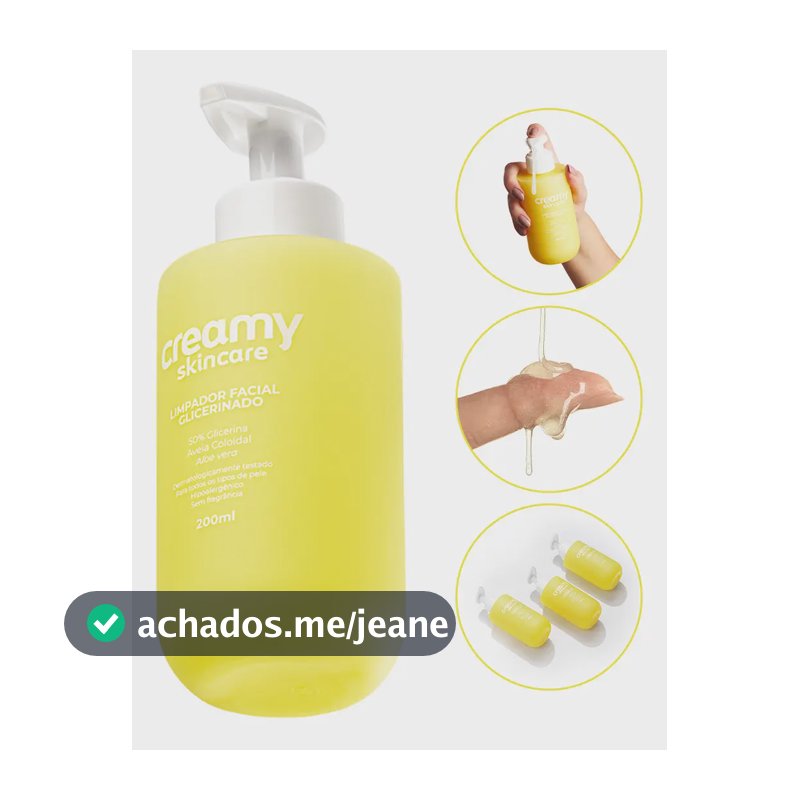 Creamy Skincare Limpador Facial Glicerinado 200ml | Limpeza Profunda, 50% Glicerina, Hidratação Intensa, Acalma a Pele | Peles Secas e Sensíveis, Dia e Noite 15+