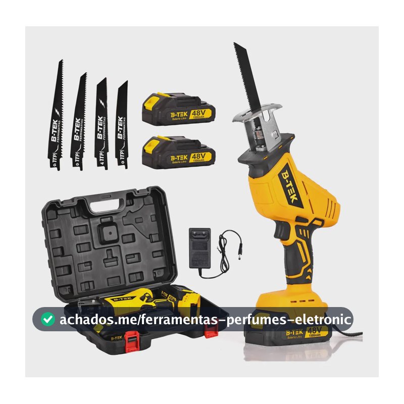 Serra Sabre Elétrica Cortar Carne Osso Açougue Açougueiro 48v 1500w B-Tek DZ-39 Abrir Boi Portátil 2 Baterias Bivolt 110/220v Serra Para Cortar Osso Frigorífico Profissional Maleta Kit