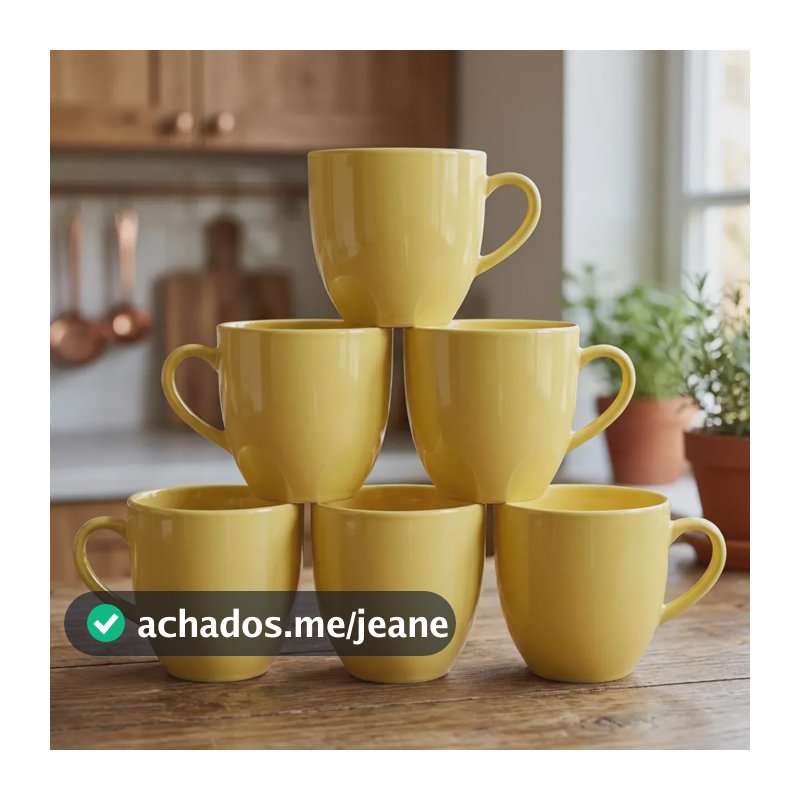 Jogo 6 Xicara Café Chá Porcelana 170ml Cor Amarelo