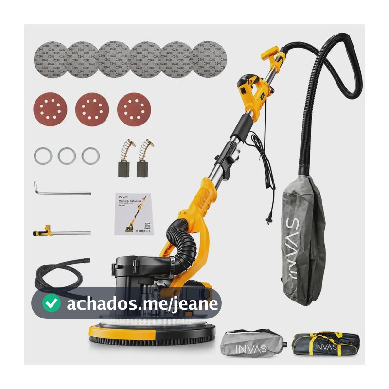 Lixadeira Girafa Para Parede E Teto 1200w 7 Vel (1100-2100rpm) Disco Flutuante 5mm C/ Autonivelamento, Saco Coletor 28l... 60hz Amarelo