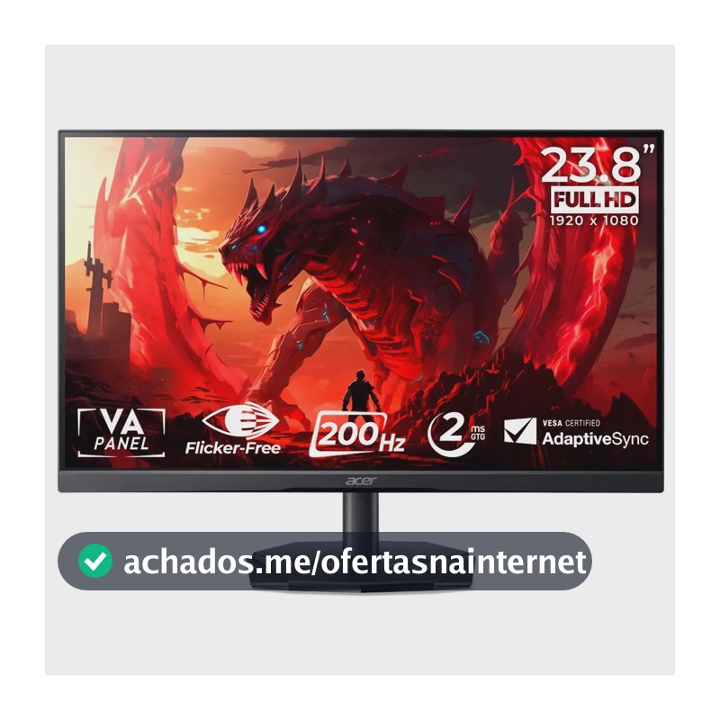 Monitor Gamer Acer Nitro 23.8 200hz 2ms FHD HDMI VA KG241Y-X3Bip Preto
