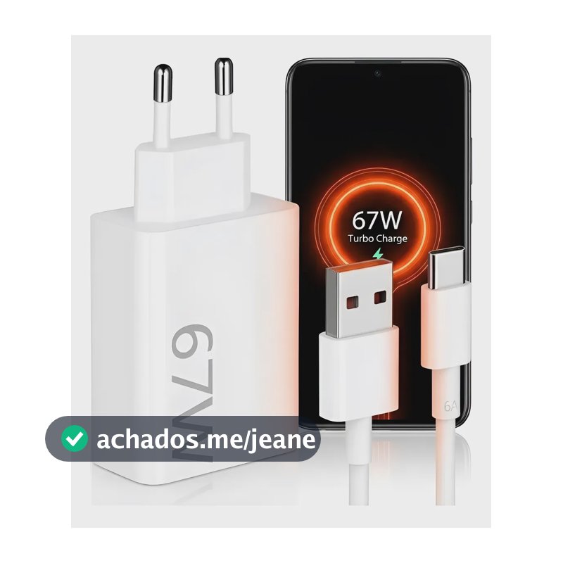 Carregador Turbo 67w Usb-c Para Xiaomi Redmi Note Branco