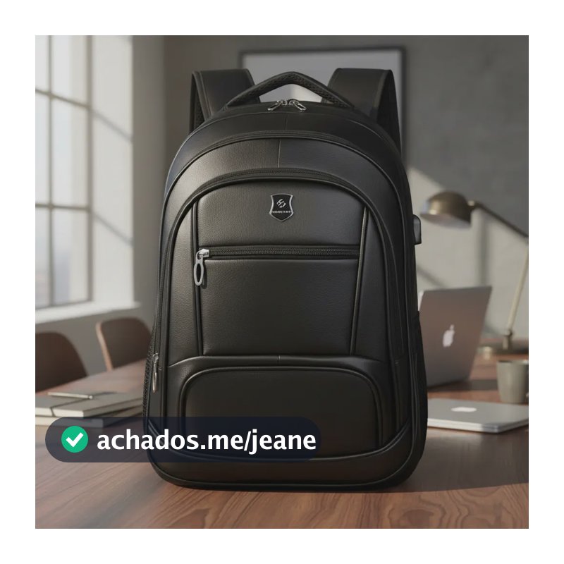 Mochila Masculina Reforçada Resistente Preta Notebook Couro Preto